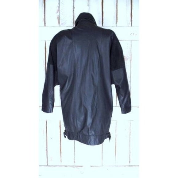 80s vintage black  suede leather Dolman sleeve long cocoon jacket/Gino di Giorgi - Picture 5 of 5
